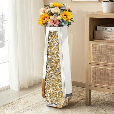Jarrón de piso de diamantes triturados de 30" de alto, jarrones grandes dorados jarrones de vidrio para flores Foto 1 de 4