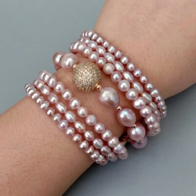 Pulsera 7 Filas Natural Perla Agua Dulce Multicapa Dije Diseño Original Foto 1 de 4