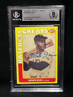 MONTE IRVIN GIANTS SIGNED AUTOGRAPH AUTO 1991 SWELL BASEBALL GREATS BAS BECKETT - Image 1 of 2