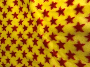 DESIGN Fun Faux Fur Fabric Material - YELLOW RED STARS - Picture 1 of 1