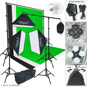 2000 Watt Photo Studio Lighting Kit With 3 Color Muslin Backdrop Stand AM247 - Picture 1 of 11