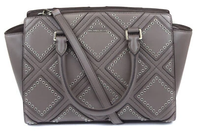 Cartera de cuero Michael Kors gris ceniza Selma diamante ojal Ba para mujer Foto 1 de 4