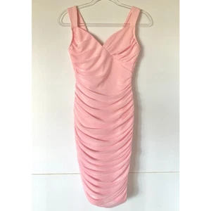 Pink Sheer Mesh Sleeveless V Neck Ruched Bodycon Midi Dress NWT - Picture 1 of 4