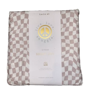 Live. Love. Snuggle. Twin XL 3 Piece Sheet Set Swirl Checkerboard Mauve - Image 1 of 3