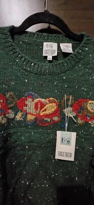 Suéter tejido vintage TOGETHER para mujer verde moteado floral talla grande NUEVO Foto 1 de 4