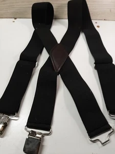 Suspenders Men’s Size 52 Black 2” Wide Stretchy Utility Missing 1 Clip  - Picture 1 of 4