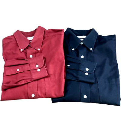 Set of 2 Turnbury Non-Iron Cotton Button-Down Dress Shirts Sz M Red, Black #322A - Image 1 of 4