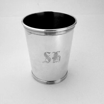 Mint Julep Cup Banded Rims Gorham Sterling Silver Newport Trademark Mono SH Foto 1 de 4