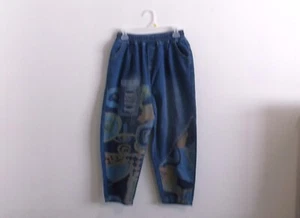 Shein Retro Patchwork Ankle Jeans Women Sz XL NWT Elastic Waist Blue Denim Pants - Picture 1 of 9