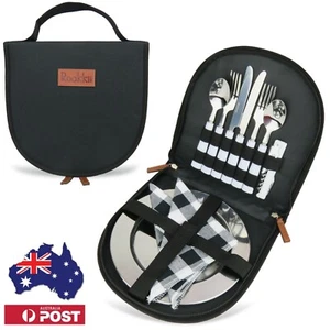 Picnic set for 2 with SS Cutlery and SS plates, Cute Compact Travel Cutlery Set - Picture 1 of 9