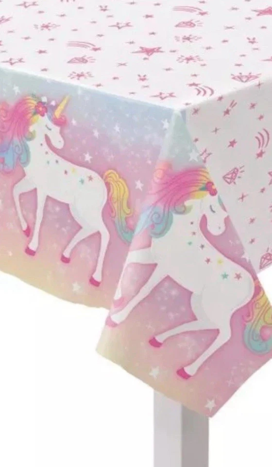 Mantel de plástico unicornio encantado 54" x 96" decoración fiesta cumpleaños Foto 1 de 4