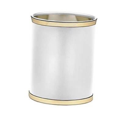  50274 con cesta de residuos ovalada pulida 14" blanca con sofisticados de latón Foto 1 de 3