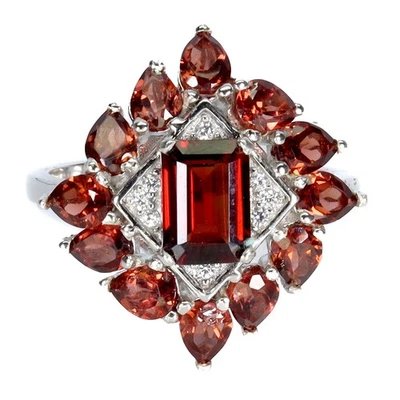 Anillo de plata de ley 925 octágono granate Mozambique 7x5 mm joyas de piedras preciosas tamaño 7 Foto 1 de 4