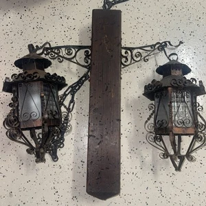 Vintage pair Gothic Spanish Revival  Hanging Light Fixtures Lanterns. - Picture 1 of 7