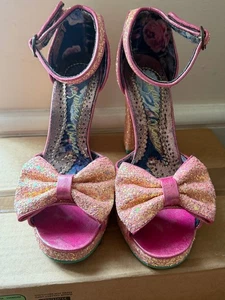 Irregular Choice Pink Glitter Bow Open Toe High Heel Shoes UK 6 EU 39 - Picture 1 of 14