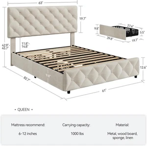 Full Size Bed Frame with 4 Storage Drawers, with Upholstered Platform Bed Frame - Picture 1 of 19