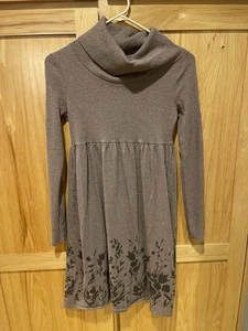 Old Navy braunes Rollkragenkleid mit geripptem Oberteil & geblümtem Rockdetail Damen SM - Bild 1 von 4