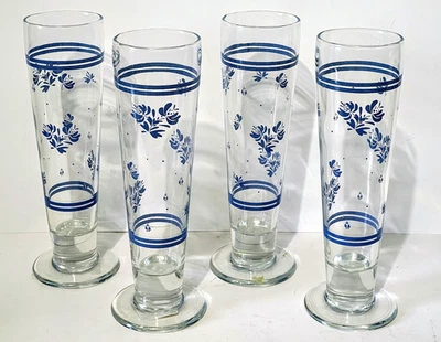 Pfaltzgraff - Azul Yorktowne Floral - Vidrio con patas Pilsner de 14 oz de alto - Juego de 4 Foto 1 de 4