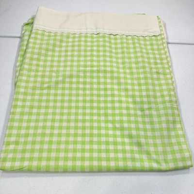 vintage utica queen flat sheet green checkered gingham blend usa mcm retro - Image 1 of 4
