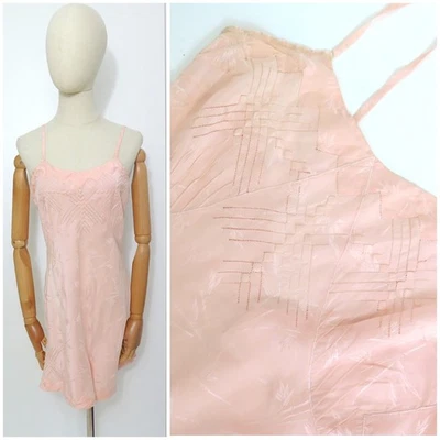 Vintage 1930s 1940s Pink Silk Jacquard Embroidered Step In Lingerie Slip Teddy - Image 1 of 4