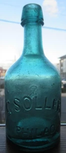 Nice Teal Blue Smooth Base G Soller Philadelphia PA Squat Soda Porter Ale Bottle - Picture 1 of 11