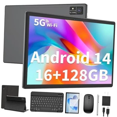Android Tablet with Keyboard, 10 inch Android 14 Tablets, 16GB RAM 128GB Black - Image 1 of 4