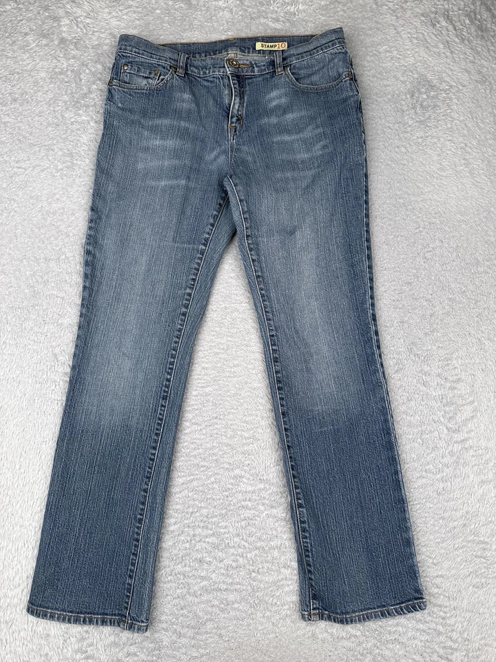 Pantalones de mezclilla elásticos de pierna recta azul Stamp 10 para mujer lavado medio informales Foto 1 de 4