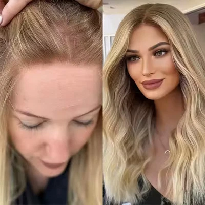 Peluca de encaje completa de cabello europeo premium cálido rubio caramelo balayage encaje pelucas delanteras Foto 1 de 4