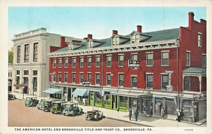Brookville Pennsylvania~American Hotel & Brookville Title-Trust~McKnight Postcrd - Picture 1 of 2