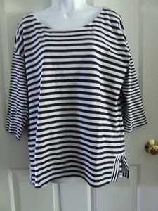 Talbots Plus Size Blue White Striped Top 3/4 Sleeve Cotton Shirt EUC - Picture 1 of 8