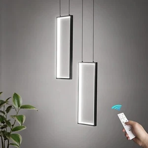 FDPBY Modern Kitchen Pendant Light Fixture Black 24W LED 2 Rectangle Chandelier - Picture 1 of 3