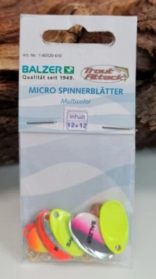 Balzer Trout Attack Micro Spinnerblätter Spinner Blatt 12 Stück + 12 Achsen