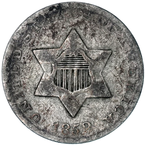 1852 (P) Three Cent Silver Coin Very Good VG See Pics V164 Cover