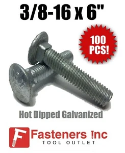 (QTY 100) 3/8-16 x 6" Carriage Bolt Hot Dipped Galvanized A307 - Picture 1 of 2