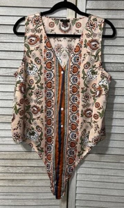 Ann Taylor Bluse Damen Gr. L rosa grün Blumen Taille zum Binden Knopfleiste V-Ausschnitt Oberteil - Bild 1 von 4