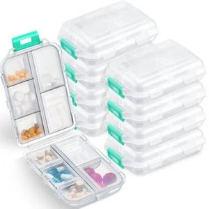 8 Pcs Travel Pill Organizer Pocket Pill Container Case with 10 Compartments - Picture 1 of 6