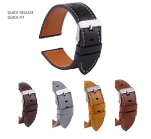 {For Samsung} Universal Quick Release Leather Watch Band Wrist Strap -20 / 22 mm - Picture 1 of 46