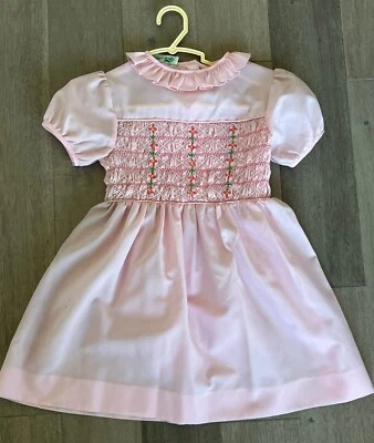 Vtg Pink Smocked Embroidered Alyssa Dress Ruffle Collar 6X - Image 1 of 4