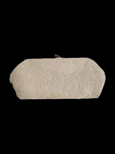 Vintage Bags By Josef Hand Beaded in France White Handbag Clutch Kiss Clasp - Picture 1 of 9