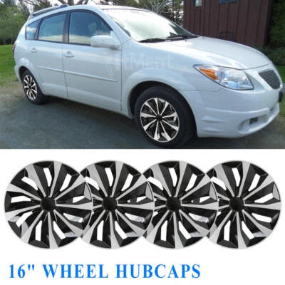 Conjunto de calotas de roda 4 peças 16" R16 tampa de aros de aço encaixe preto para Pontiac Vibe - Imagem 1 de 4