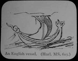 AN ENGLISH VESSEL C1901 Magic Lantern Slide ENGLAND SAXONS SHIP KING ALFRED - Picture 1 of 3
