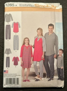 Simplicity Kids & Adult Knit Nightwear Top & Pants  Pattern 1285 Unisex SZ XS-XL - Picture 1 of 2