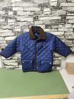 Polo Ralph Lauren Jacket Boys 24M Blue Quilted Barn Coat Snap Corduroy Collar
