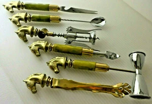 Gift Set Collectible 6 Piece Set of Cocktail Tool Barware w/Onyx Handles & Horse - Picture 1 of 12