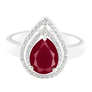 1,27 Karat Birnenform 100% natürlicher roter Rubin Damenring in 925 Sterling Silber - Bild 1 von 4