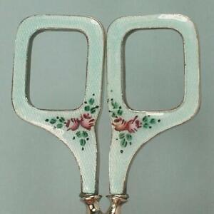 Vintage Sterling Silver Enameled Roses Scissors * Germany * Mid 1900s 