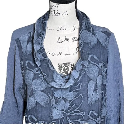 Soft Surroundings Blue Silk Floral Lace Overlay Tunic Top Medium Whimsy Goth Y2k - Image 1 of 4