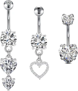 Bauchnabelpiercing Set 3pcs 10mm Herz Schmetterling Chirurgenstahl Silber Gold - Bild 1 von 11