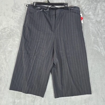 Style & Co Pants Womens 16 Gray Stretch Striped Cropped Belted Preppy Casual - Image 1 of 4