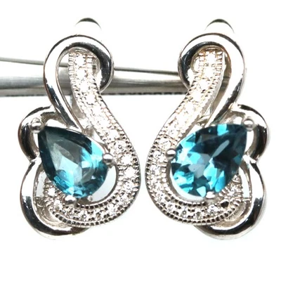 925 Sterling Silver 5 x 7 mm. London Blue Topaz & White Zircon Earrings - Image 1 of 4